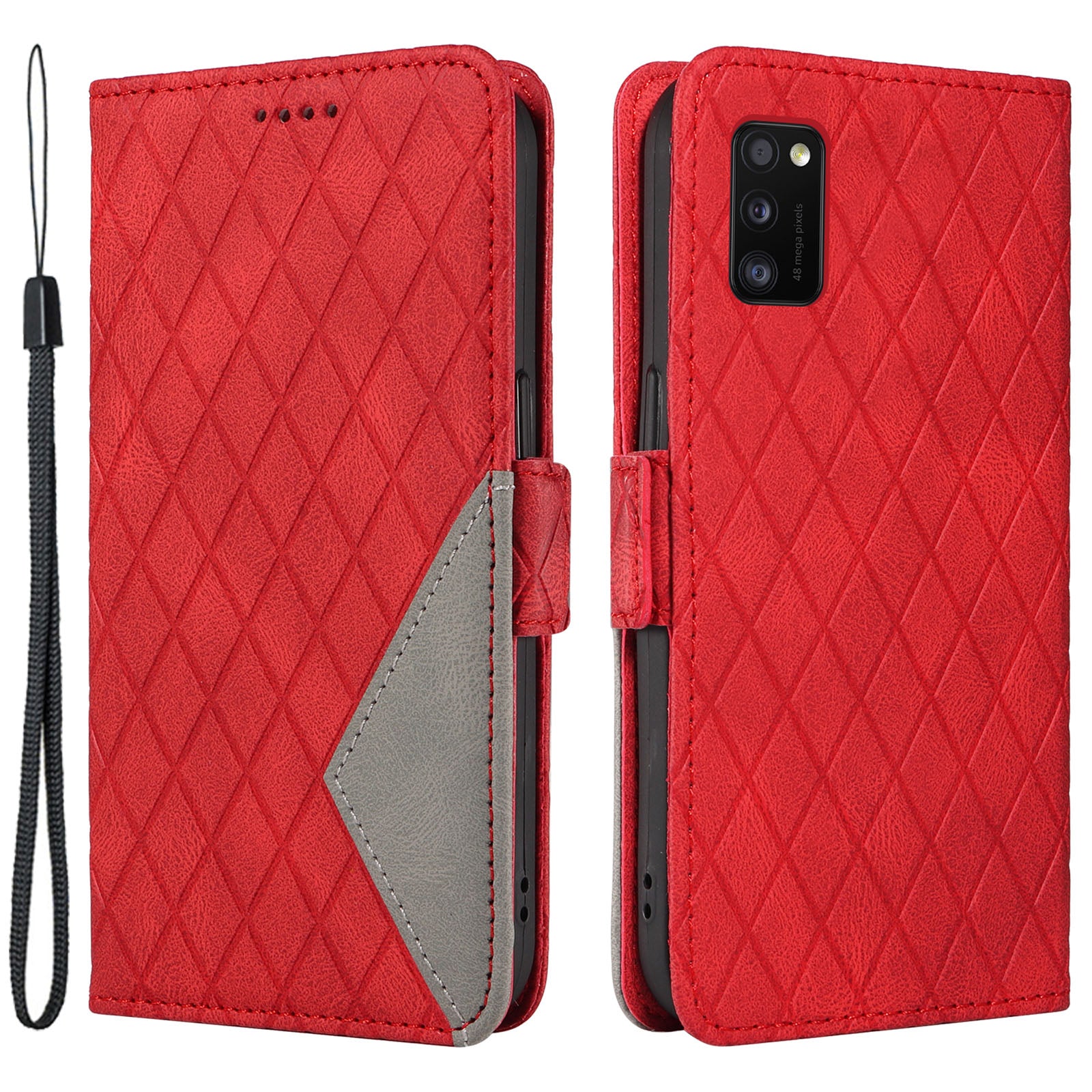 Color Splicing Case for Samsung Galaxy A41 (Global Version) Rhombus Imprinted Leather Wallet Stand Phone Cover Color Splicing Case for Samsung Galaxy A41 (Global Version) Rhombus Imprinted Leather Wallet Stand Phone Cover